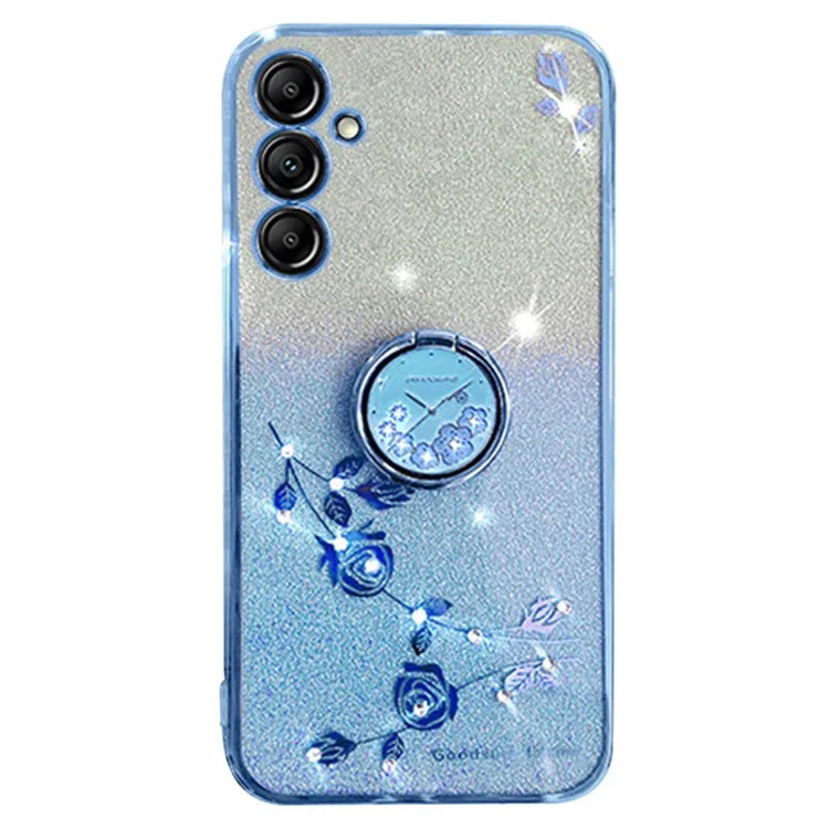 KADEM For Samsung Galaxy A25 5G (Global) (161.0 x 76.5 x 8.3mm) Case Glitter Flower Pattern Ring Kickstand TPU Anti-shock Cover