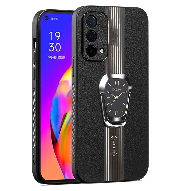 KADEM For Oppo A93 5G Cell Phone Cover PU+TPU+Acrylic Kickstand Case