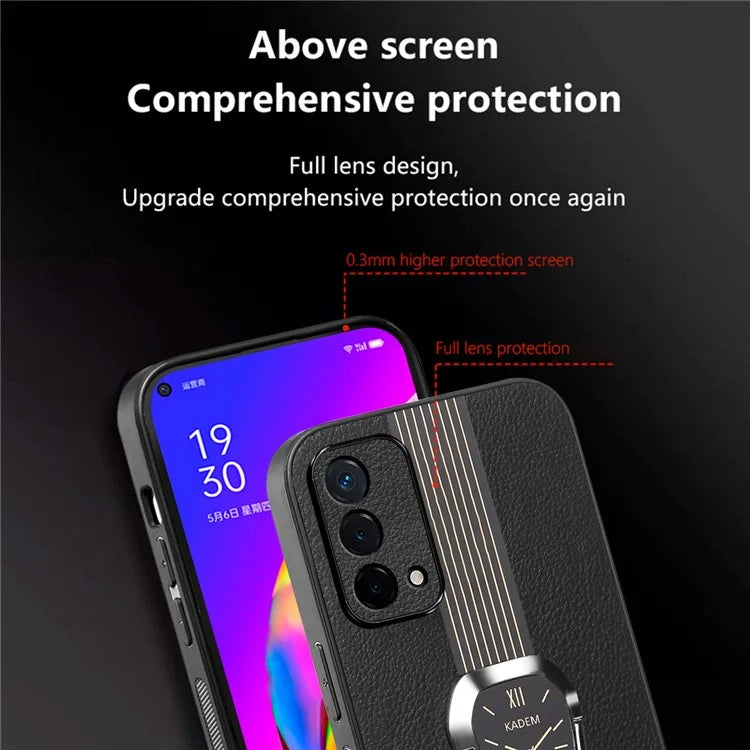 KADEM For Oppo A93 5G Cell Phone Cover PU+TPU+Acrylic Kickstand Case