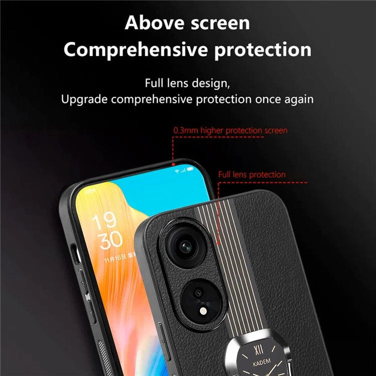 KADEM For Oppo Reno8 T 4G Cell Phone Case Leather Coated Acrylic+TPU Electroplating Kickstand Cover