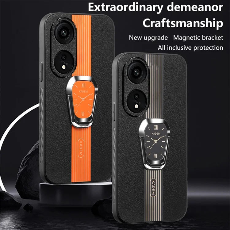 KADEM For Oppo Reno8 T 4G Cell Phone Case Leather Coated Acrylic+TPU Electroplating Kickstand Cover