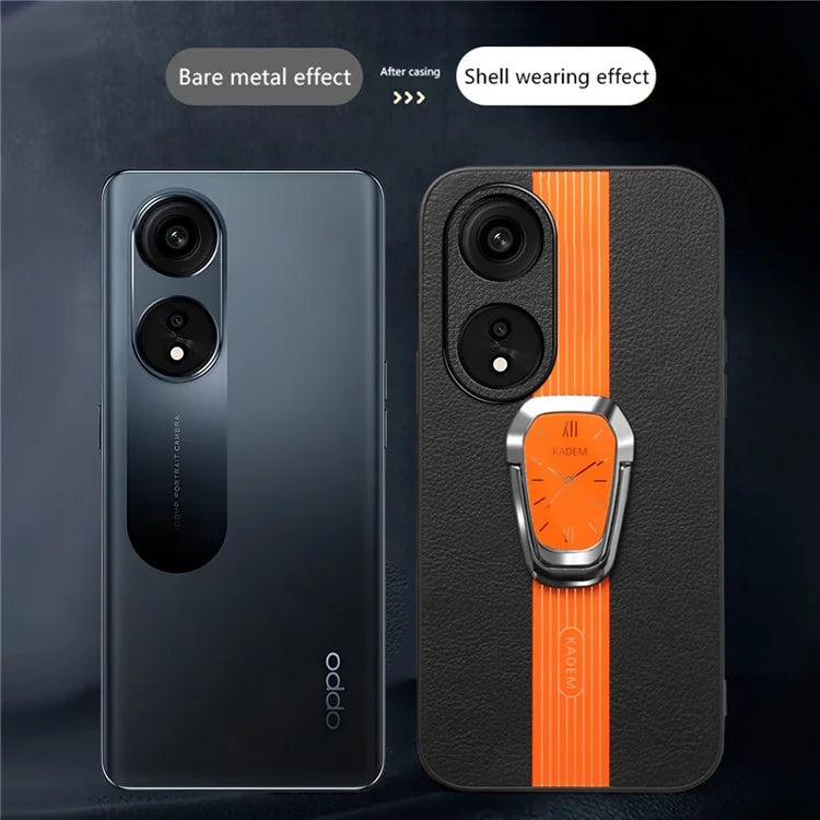 KADEM For Oppo Reno8 T 4G Cell Phone Case Leather Coated Acrylic+TPU Electroplating Kickstand Cover