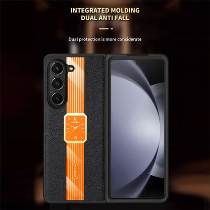 KADEM For Samsung Galaxy Z Fold5 5G Electroplated Leather Coated Acrylic+TPU Phone Case