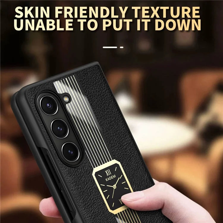 KADEM For Samsung Galaxy Z Fold5 5G Electroplated Leather Coated Acrylic+TPU Phone Case