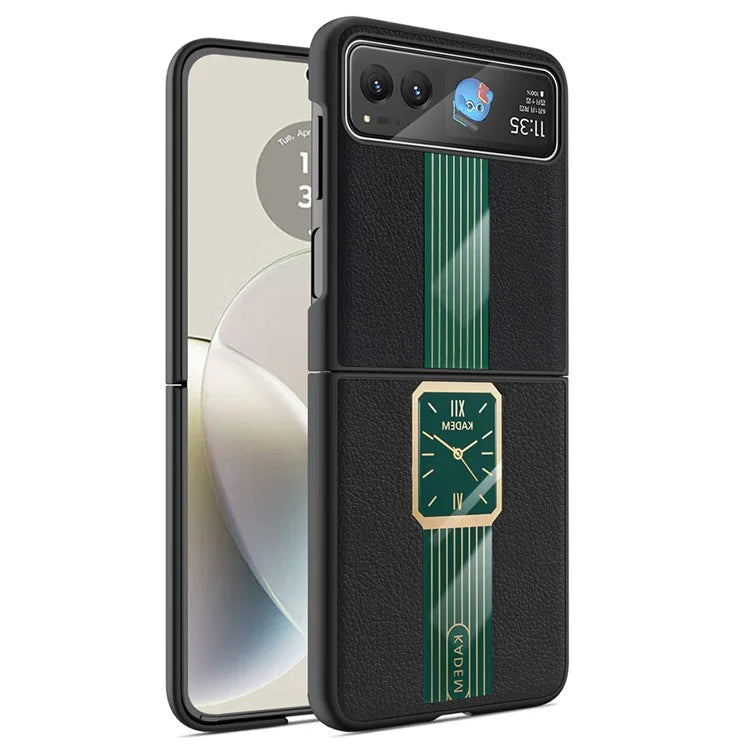 KADEM For Motorola Razr 40 5G Watch Pattern Shell Leather+Acrylic+TPU Phone Case