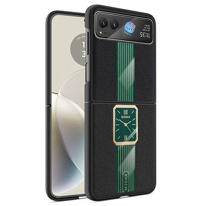 KADEM For Motorola Razr 40 5G Watch Pattern Shell Leather+Acrylic+TPU Phone Case