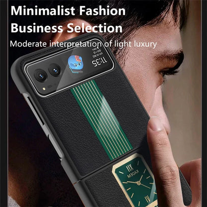 KADEM For Motorola Razr 40 5G Watch Pattern Shell Leather+Acrylic+TPU Phone Case