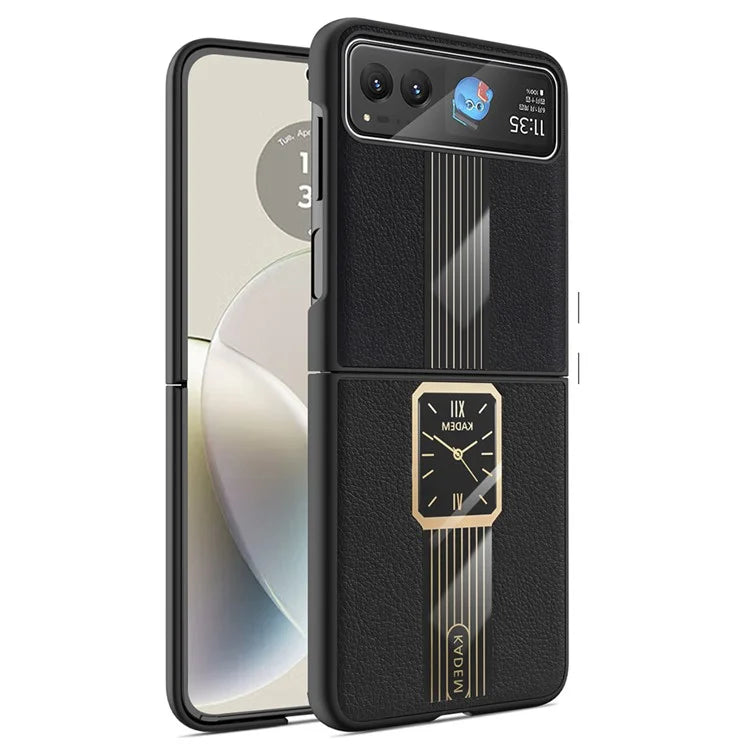 KADEM For Motorola Razr 40 5G Watch Pattern Shell Leather+Acrylic+TPU Phone Case