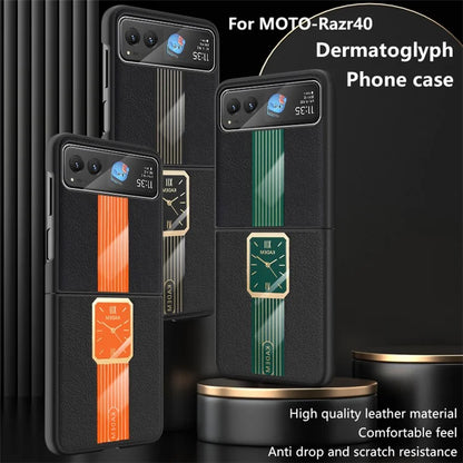 KADEM For Motorola Razr 40 5G Watch Pattern Shell Leather+Acrylic+TPU Phone Case