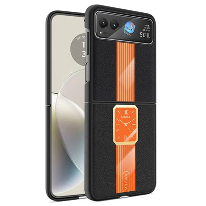 KADEM For Motorola Razr 40 5G Watch Pattern Shell Leather+Acrylic+TPU Phone Case