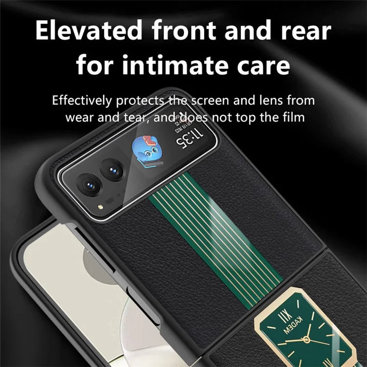 KADEM For Motorola Razr 40 5G Watch Pattern Shell Leather+Acrylic+TPU Phone Case