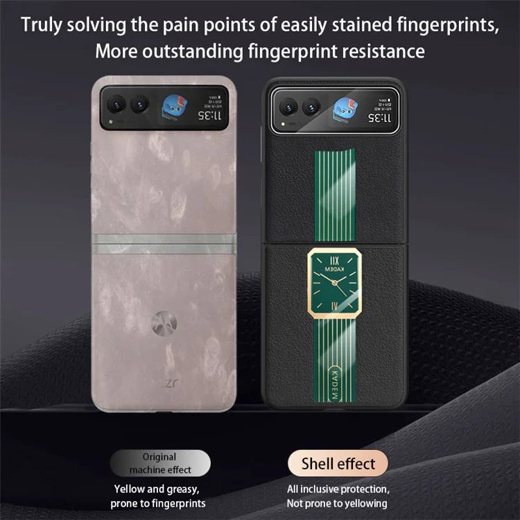 KADEM For Motorola Razr 40 5G Watch Pattern Shell Leather+Acrylic+TPU Phone Case