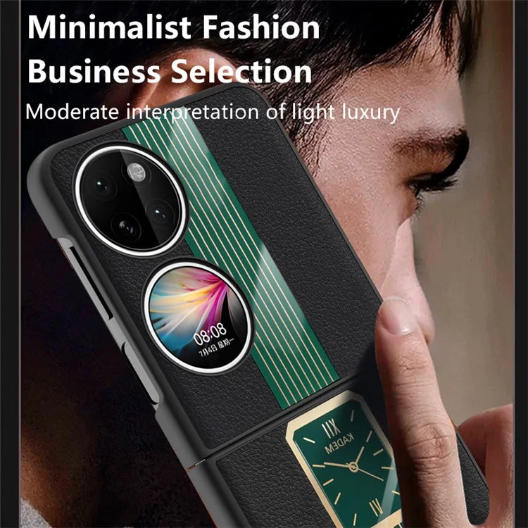 KADEM For Huawei P50 Pocket Watch Pattern Shell PU+Acrylic+TPU Cellphone Case