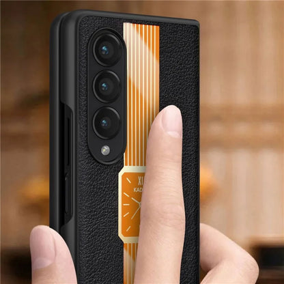 KADEM For Samsung Galaxy Z Fold3 5G Watch Pattern PU+Acrylic+TPU Cellphone Protector Case