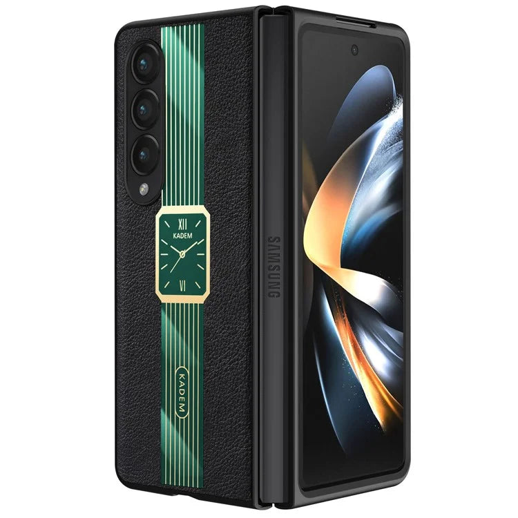 KADEM For Samsung Galaxy Z Fold3 5G Watch Pattern PU+Acrylic+TPU Cellphone Protector Case