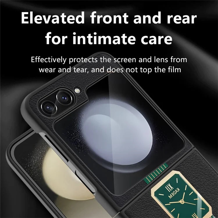 KADEM For Samsung Galaxy Z Flip5 5G Cover PU+Acrylic+TPU Watch Pattern Cellphone Case