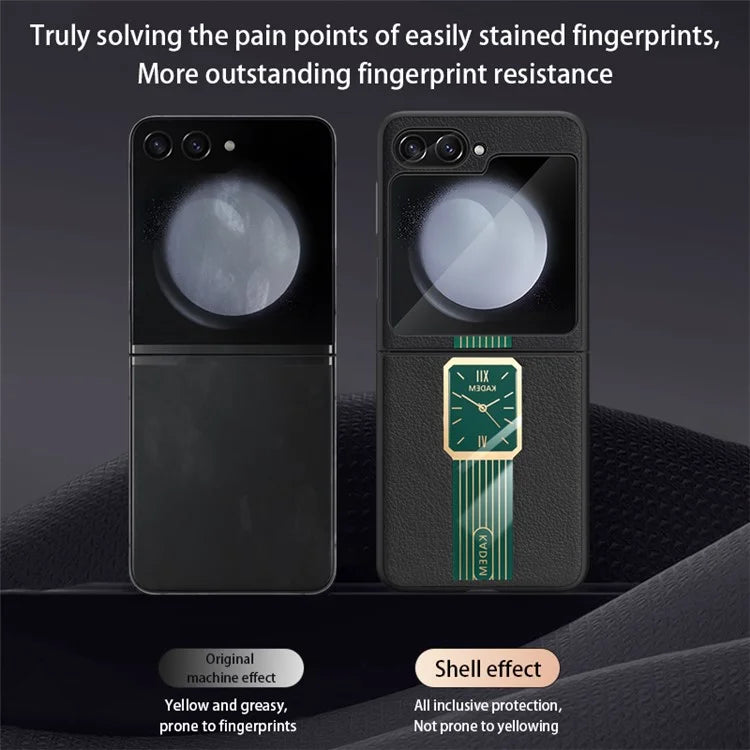 KADEM For Samsung Galaxy Z Flip5 5G Cover PU+Acrylic+TPU Watch Pattern Cellphone Case