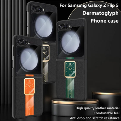 KADEM For Samsung Galaxy Z Flip5 5G Cover PU+Acrylic+TPU Watch Pattern Cellphone Case