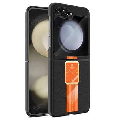 KADEM For Samsung Galaxy Z Flip5 5G Cover PU+Acrylic+TPU Watch Pattern Cellphone Case