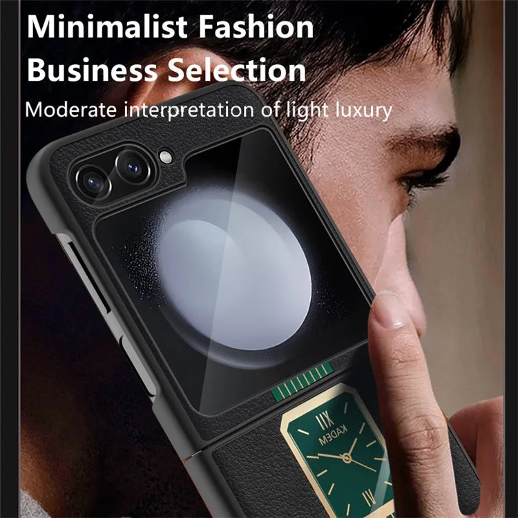 KADEM For Samsung Galaxy Z Flip5 5G Cover PU+Acrylic+TPU Watch Pattern Cellphone Case