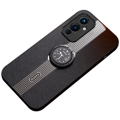 KADEM For OnePlus 9 (EU  /  US Version) Cell Phone Case Leather+Acrylic+TPU Ring Kickstand Cover