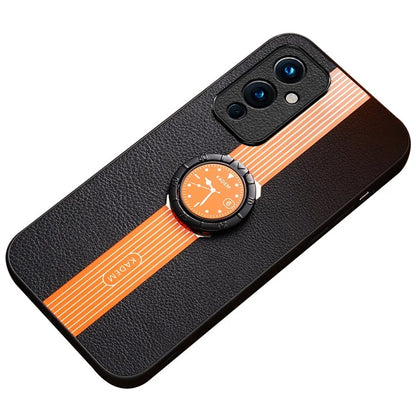 KADEM For OnePlus 9 (EU  /  US Version) Cell Phone Case Leather+Acrylic+TPU Ring Kickstand Cover