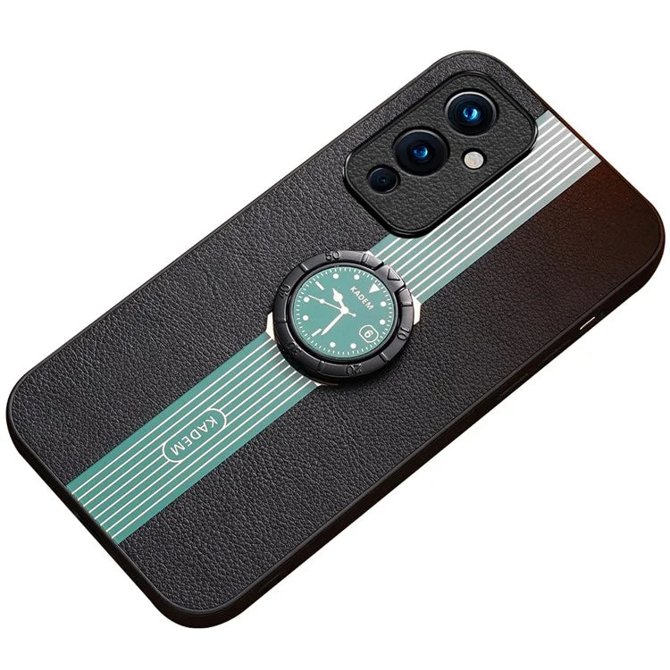 KADEM For OnePlus 9 (EU  /  US Version) Cell Phone Case Leather+Acrylic+TPU Ring Kickstand Cover
