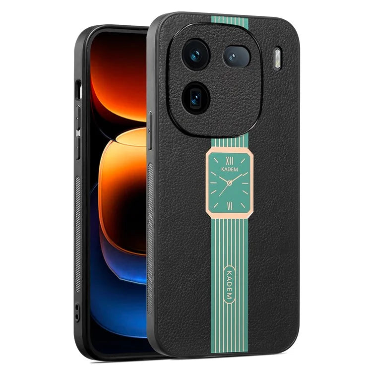 KADEM For vivo iQOO 12 Pro 5G Cell Phone Case Watch Pattern Leather Coated Acrylic+TPU Back Cover