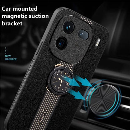 KADEM For vivo iQOO 12 Pro 5G Case Ring Kickstand Watch Pattern Leather Coating Acrylic+TPU Cover