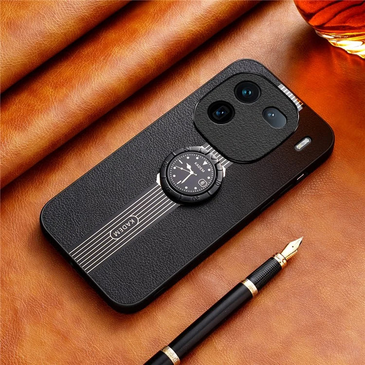 KADEM For vivo iQOO 12 Pro 5G Case Ring Kickstand Watch Pattern Leather Coating Acrylic+TPU Cover