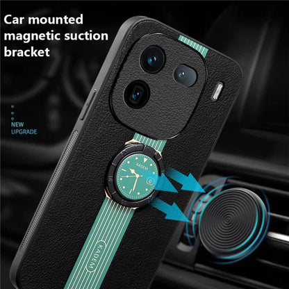 KADEM For vivo iQOO 12 Pro 5G Case Ring Kickstand Watch Pattern Leather Coating Acrylic+TPU Cover