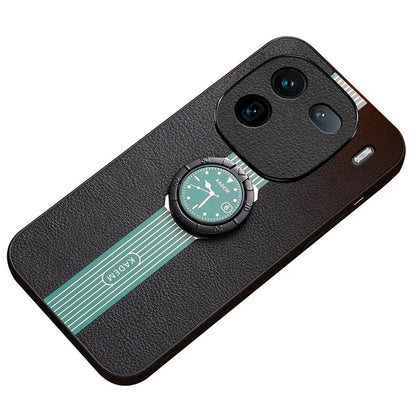 KADEM For vivo iQOO 12 5G Cell Phone Case Leather+Acrylic+TPU Electroplated Cover with Ring Kickstand