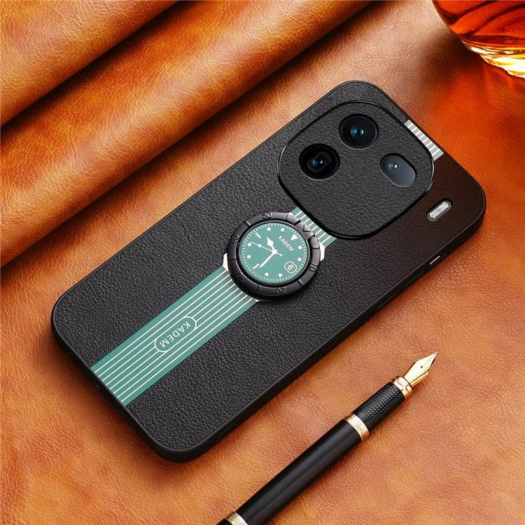 KADEM For vivo iQOO 12 5G Cell Phone Case Leather+Acrylic+TPU Electroplated Cover with Ring Kickstand