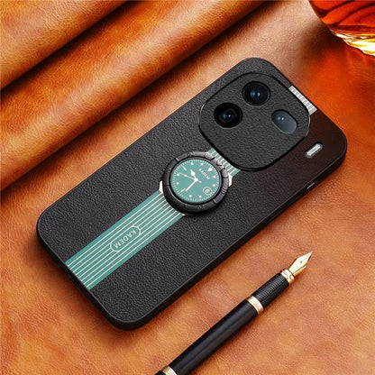 KADEM For vivo iQOO 12 5G Cell Phone Case Leather+Acrylic+TPU Electroplated Cover with Ring Kickstand
