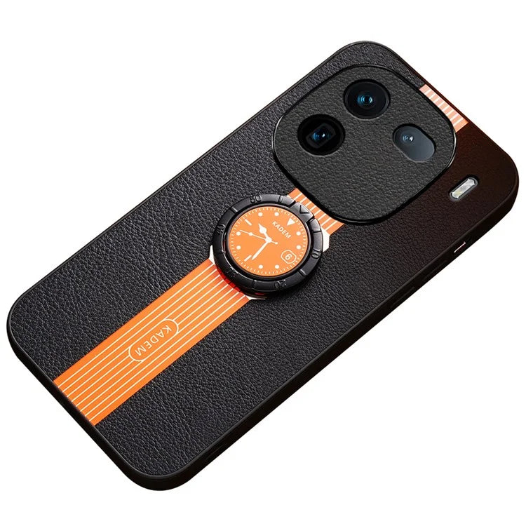 KADEM For vivo iQOO 12 5G Cell Phone Case Leather+Acrylic+TPU Electroplated Cover with Ring Kickstand