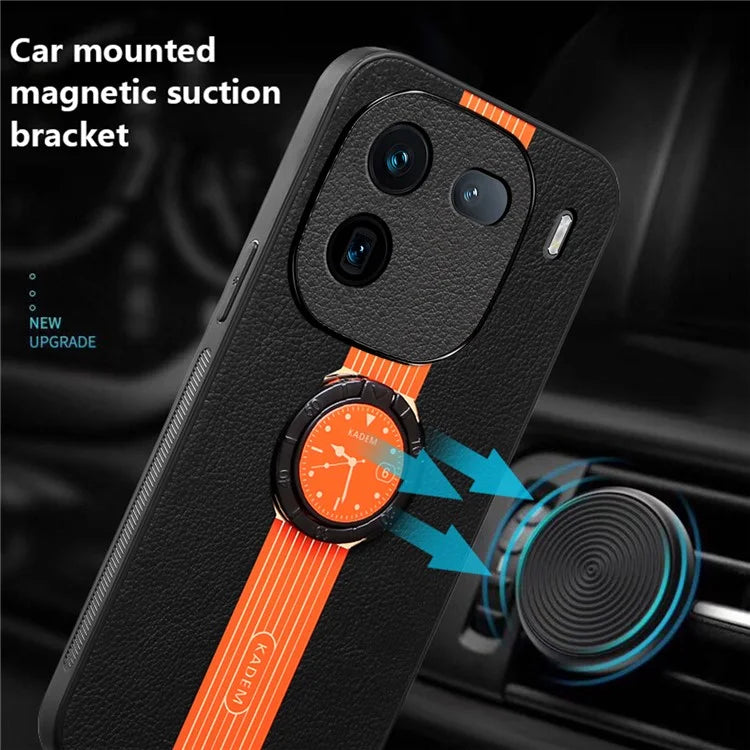 KADEM For vivo iQOO 12 5G Cell Phone Case Leather+Acrylic+TPU Electroplated Cover with Ring Kickstand