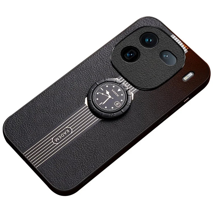 KADEM For vivo iQOO 12 5G Cell Phone Case Leather+Acrylic+TPU Electroplated Cover with Ring Kickstand