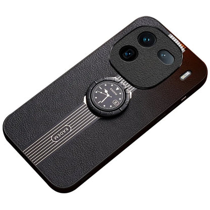 KADEM For vivo iQOO 12 5G Cell Phone Case Leather+Acrylic+TPU Electroplated Cover with Ring Kickstand