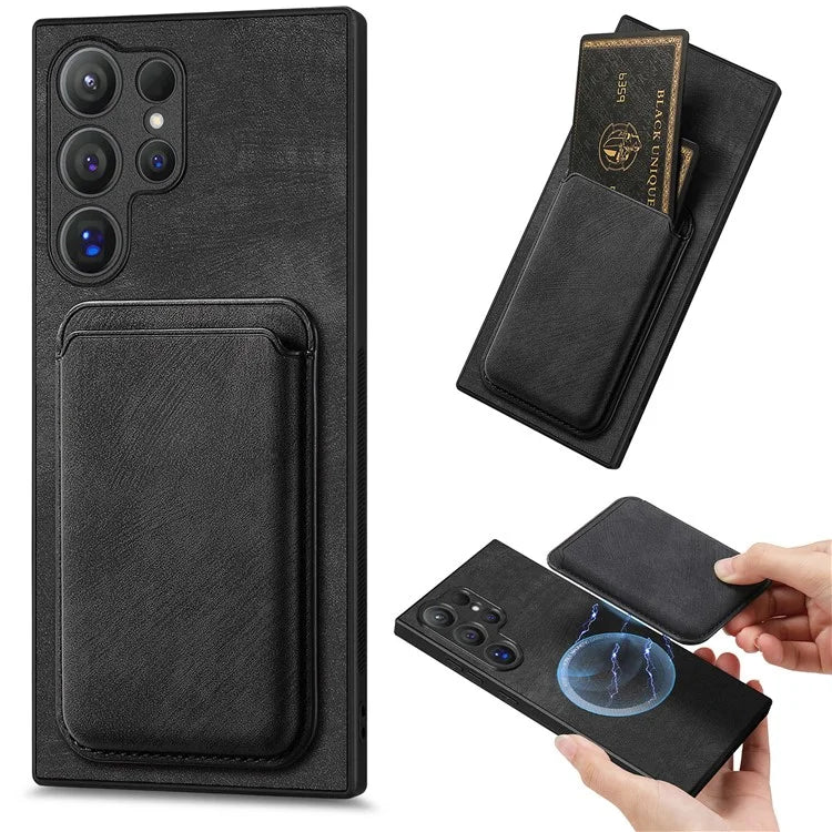 D12 For Samsung Galaxy S24 Ultra Retro Texture Detachable Magnetic Card Case Phone Cover