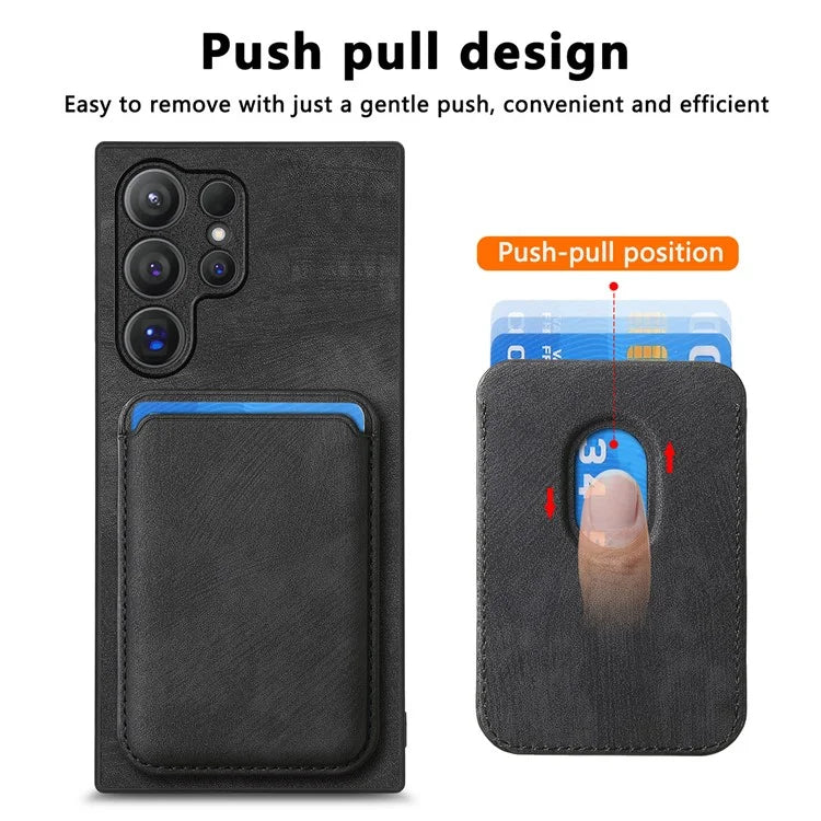 D12 For Samsung Galaxy S24 Ultra Retro Texture Detachable Magnetic Card Case Phone Cover