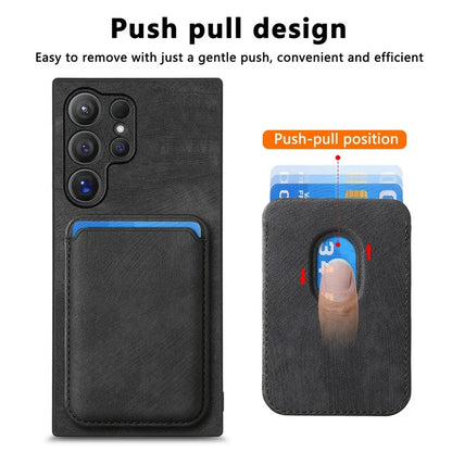 D12 For Samsung Galaxy S24 Ultra Retro Texture Detachable Magnetic Card Case Phone Cover