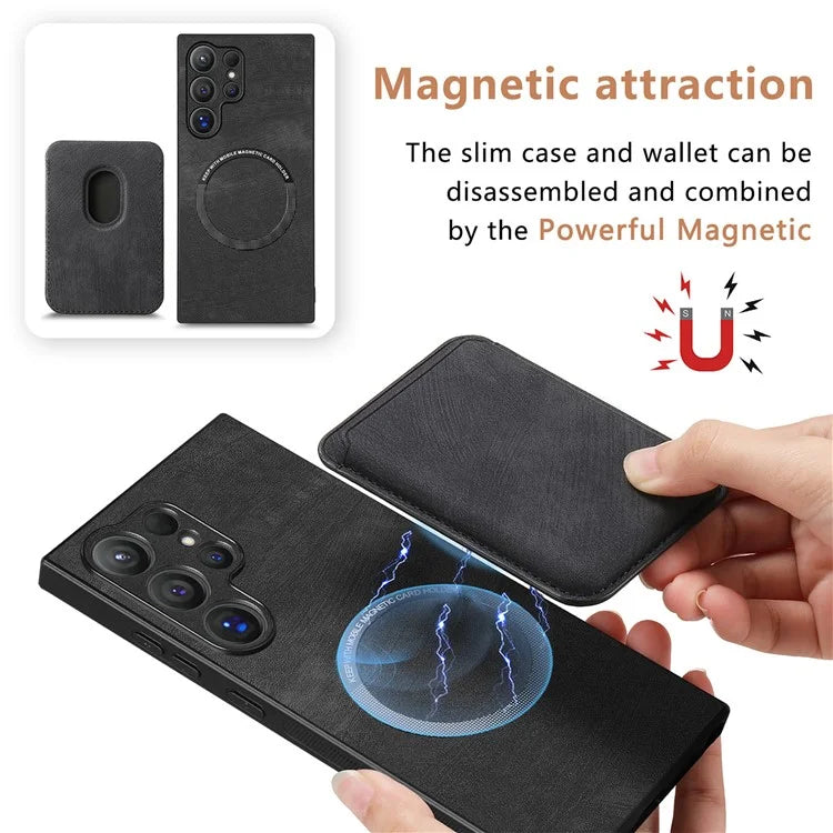 D12 For Samsung Galaxy S24 Ultra Retro Texture Detachable Magnetic Card Case Phone Cover