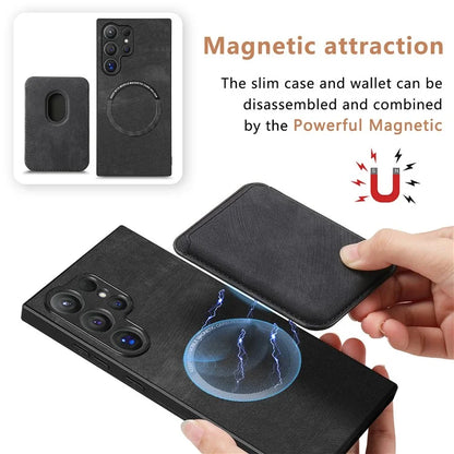 D12 For Samsung Galaxy S24 Ultra Retro Texture Detachable Magnetic Card Case Phone Cover