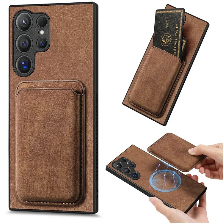 D12 For Samsung Galaxy S24 Ultra Retro Texture Detachable Magnetic Card Case Phone Cover