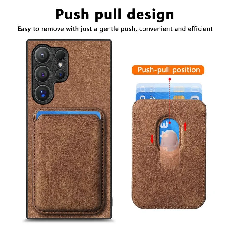 D12 For Samsung Galaxy S24 Ultra Retro Texture Detachable Magnetic Card Case Phone Cover