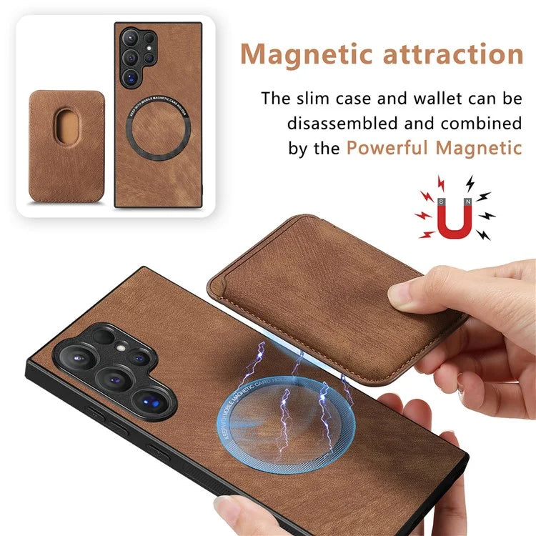 D12 For Samsung Galaxy S24 Ultra Retro Texture Detachable Magnetic Card Case Phone Cover