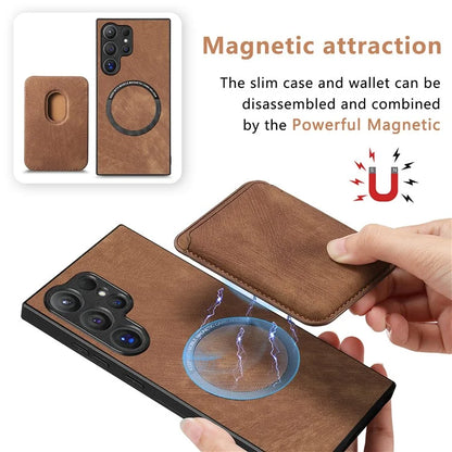 D12 For Samsung Galaxy S24 Ultra Retro Texture Detachable Magnetic Card Case Phone Cover