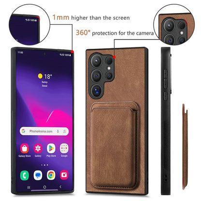 D12 For Samsung Galaxy S24 Ultra Retro Texture Detachable Magnetic Card Case Phone Cover