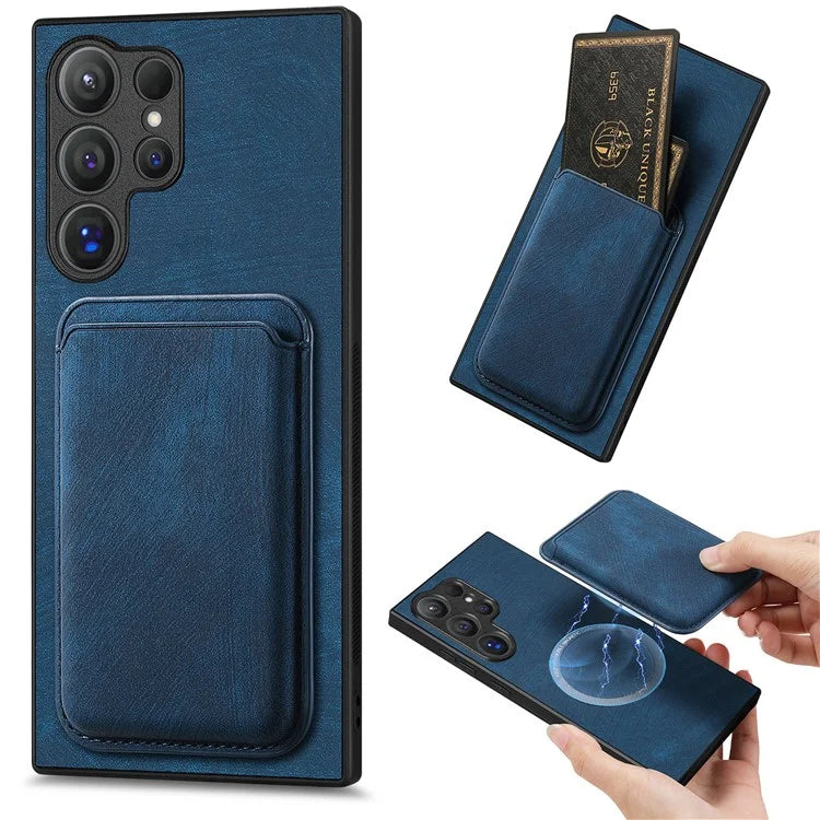 D12 For Samsung Galaxy S24 Ultra Retro Texture Detachable Magnetic Card Case Phone Cover