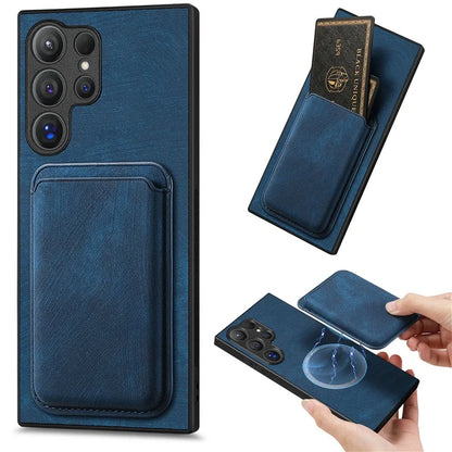 D12 For Samsung Galaxy S24 Ultra Retro Texture Detachable Magnetic Card Case Phone Cover
